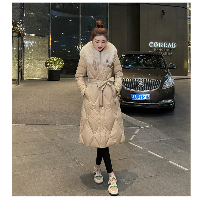 White Duck Slim Fit Down Jacket Women Overknee Mid-length Big Fur Collar Coat White Duck Slim Fit Down Jacket Women Overknee Mid-length Big Fur Collar Coat
