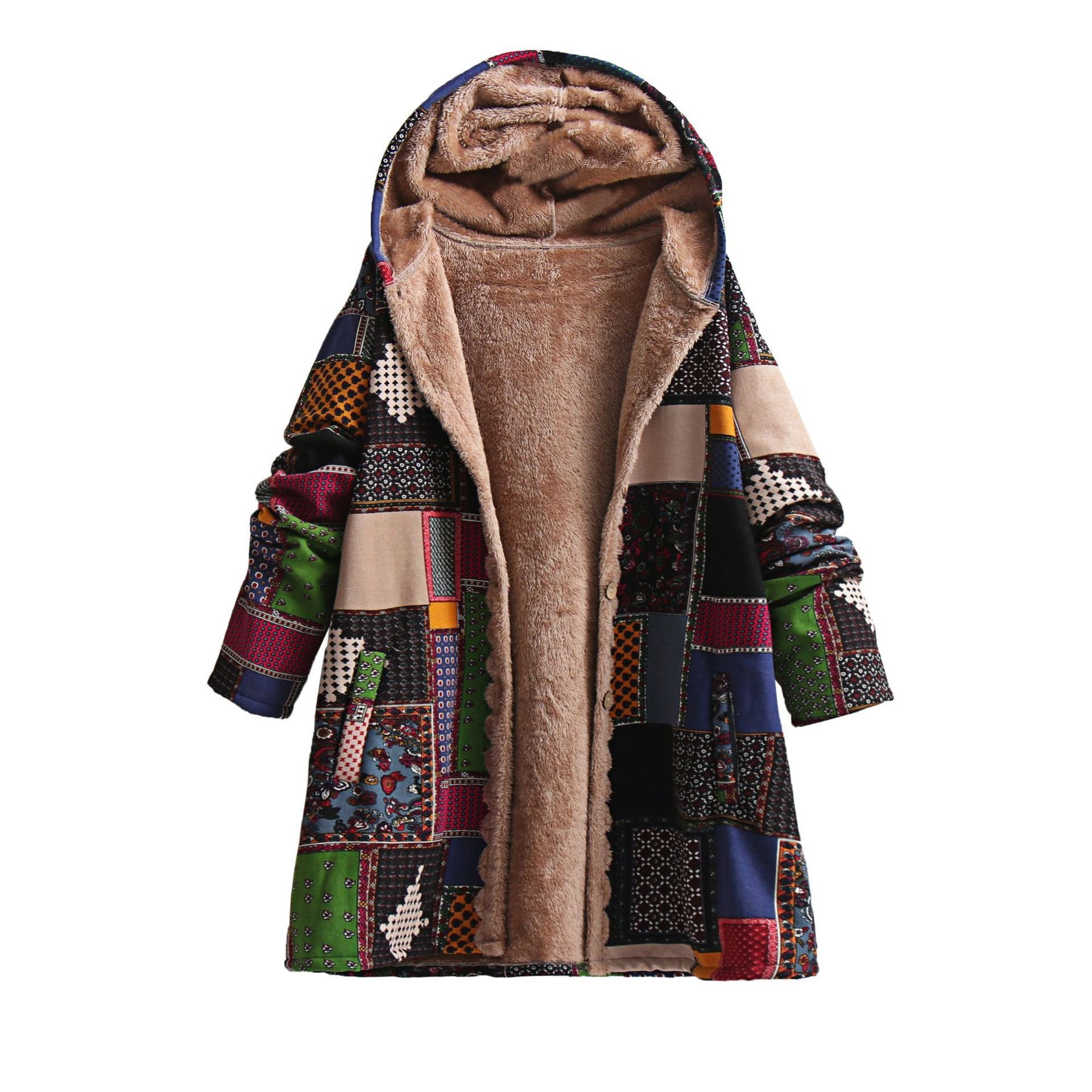 Ethnic Style European And American Fashion Cotton And Linen Hooded Cotton-padded Jacket Ethnic Style European And American Fashion Cotton And Linen Hooded Cotton-padded Jacket
