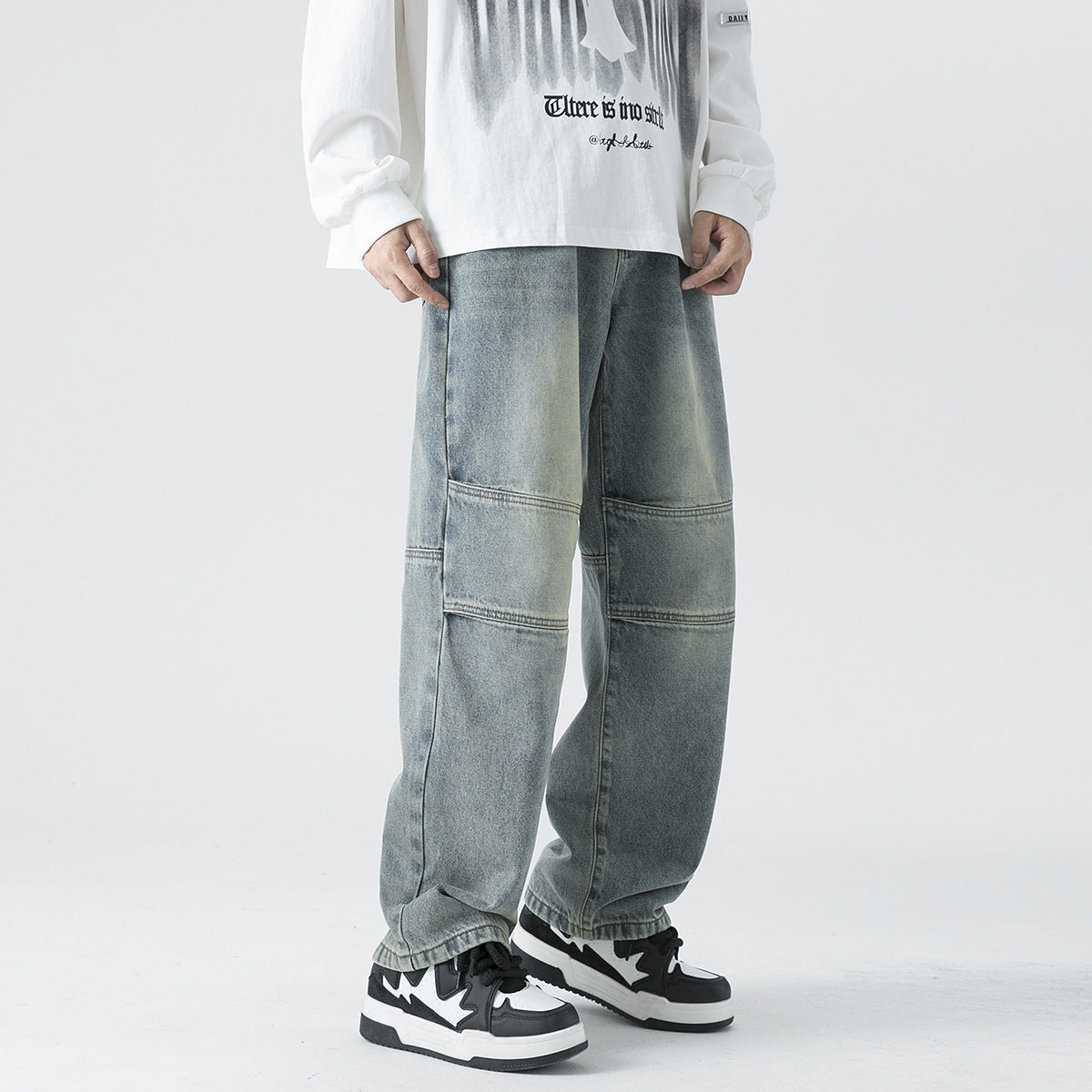 Washed Worn Jeans Men's Autumn American Retro Fashion Brand Loose Straight Wide Leg Casual Pants Washed Worn Jeans Men's Autumn American Retro Fashion Brand Loose Straight Wide Leg Casual Pants