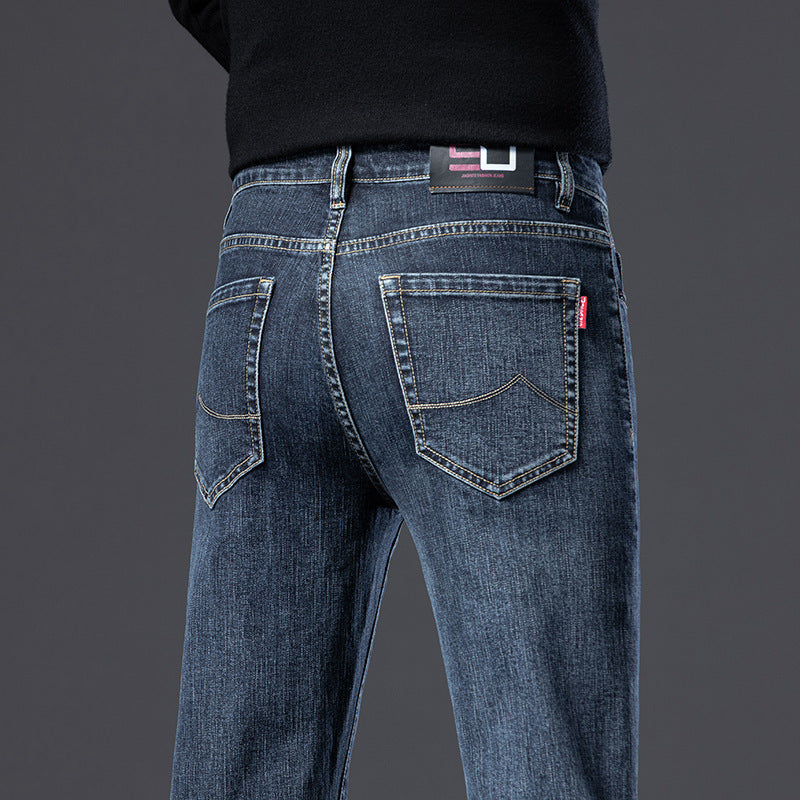 Fleece Padded Jeans Men's Straight Slim Elastic Thickening Fleece Padded Jeans Men's Straight Slim Elastic Thickening