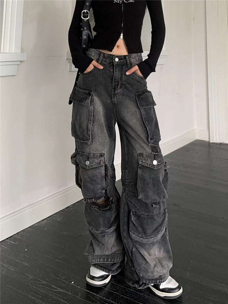 American Street Multi-pocket Workwear Jeans For Women American Street Multi-pocket Workwear Jeans For Women