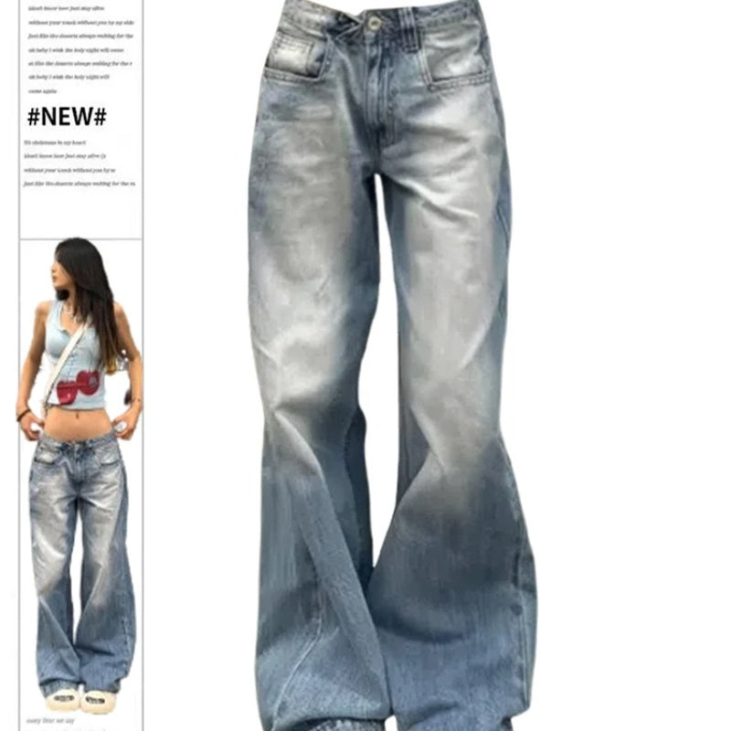 Washed Wear-white Wide Leg Low Waist Jeans For Women Summer New Washed Wear-white Wide Leg Low Waist Jeans For Women Summer New