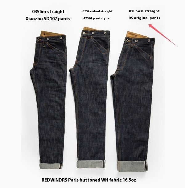 Men's Straight-leg Mid-high Waist Raw Denim Selvedge Jeans Men's Straight-leg Mid-high Waist Raw Denim Selvedge Jeans
