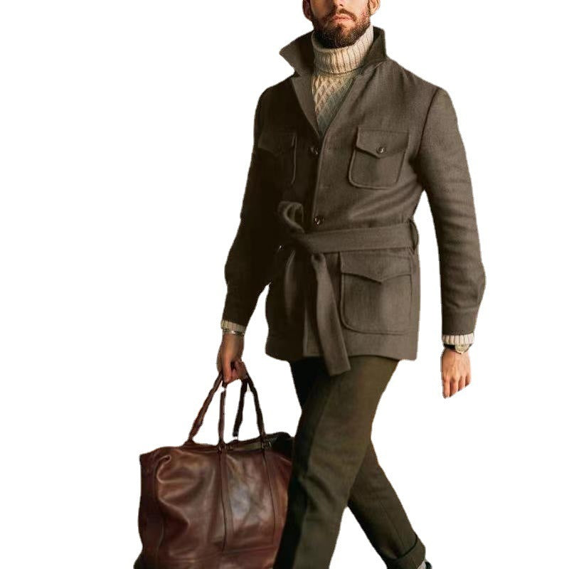 Fashion Solid Color Slim-fit Woolen Coat Men Fashion Solid Color Slim-fit Woolen Coat Men