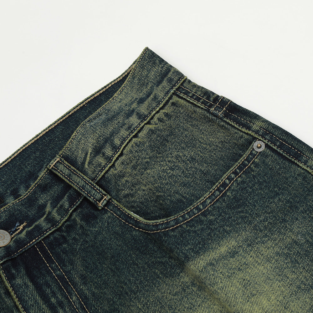 Loose Washed-out Straight Jeans For Men Loose Washed-out Straight Jeans For Men