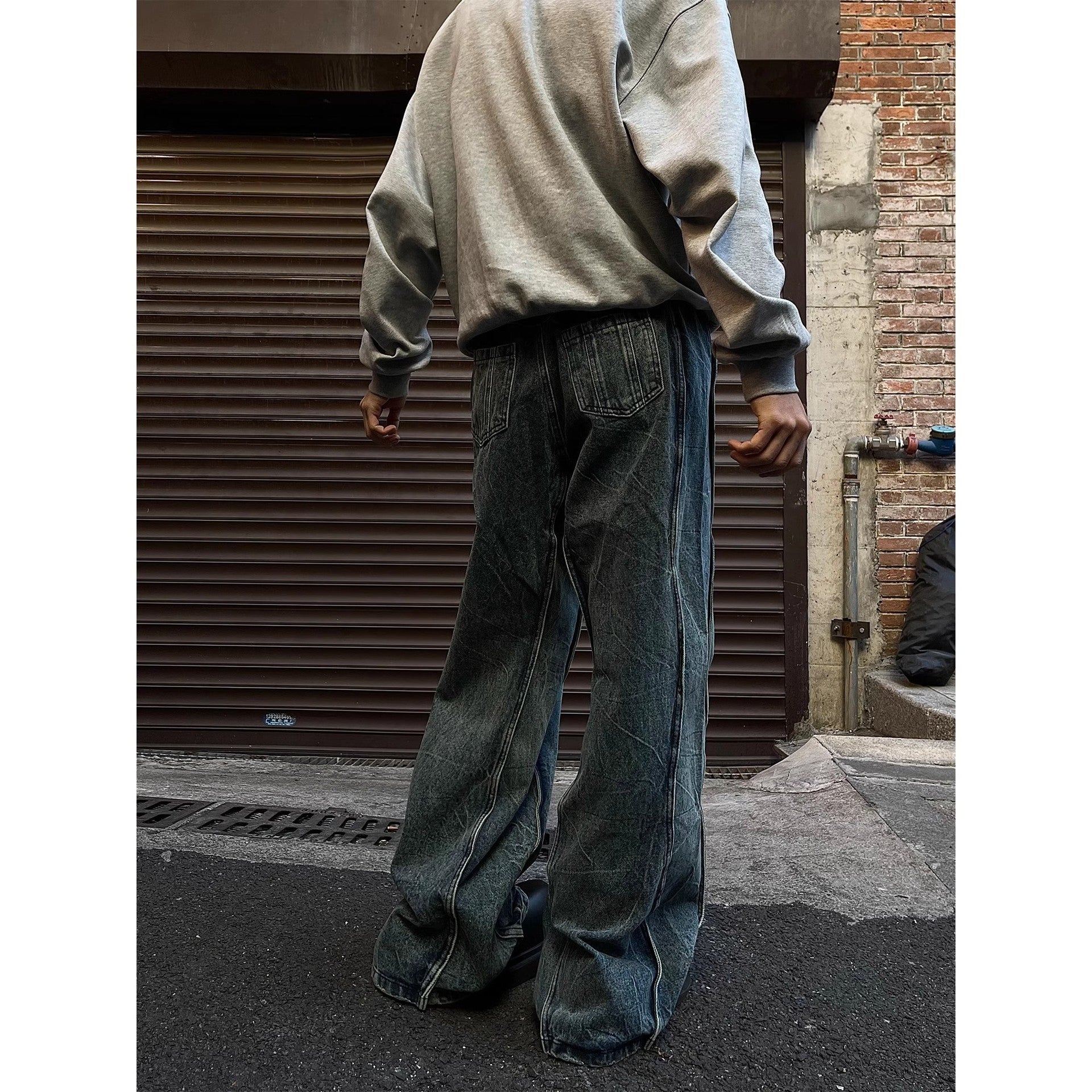 Lightning Pattern Straight Loose Casual American Street Stitching Profile Jeans Men Lightning Pattern Straight Loose Casual American Street Stitching Profile Jeans Men