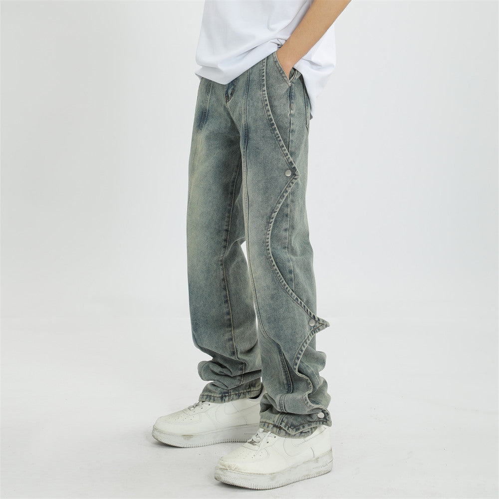 Fashion Rock Stitching Straight Jeans Men Fashion Rock Stitching Straight Jeans Men