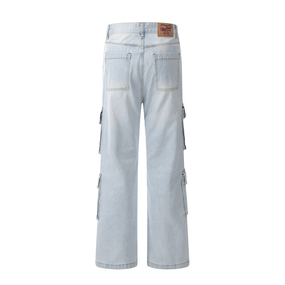 Wash Light Color Cargo Jeans Men Wash Light Color Cargo Jeans Men