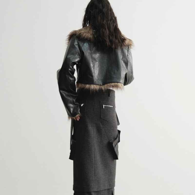 Wild Loose Feeling Fur Reverse Leather Jacket Short Coat Wild Loose Feeling Fur Reverse Leather Jacket Short Coat
