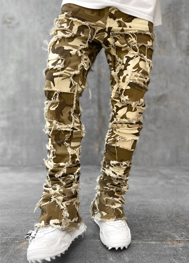 Men Trousers Individual Patched Pants Long Tight Fit Stacked Jeans For Mens Clothing Men Trousers Individual Patched Pants Long Tight Fit Stacked Jeans For Mens Clothing