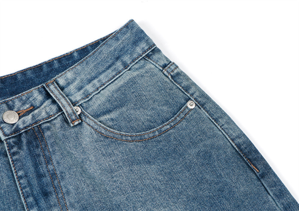 Washed Gradient Wide-leg Jeans Vintage Men's Clothing Washed Gradient Wide-leg Jeans Vintage Men's Clothing
