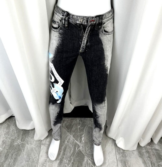 Human Bone Ripped Beggar Jeans Fashion Men Human Bone Ripped Beggar Jeans Fashion Men