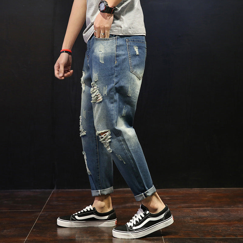 Men's Ripped Jeans Loose Overweight Man Plus Size Skinny Pants Men's Ripped Jeans Loose Overweight Man Plus Size Skinny Pants