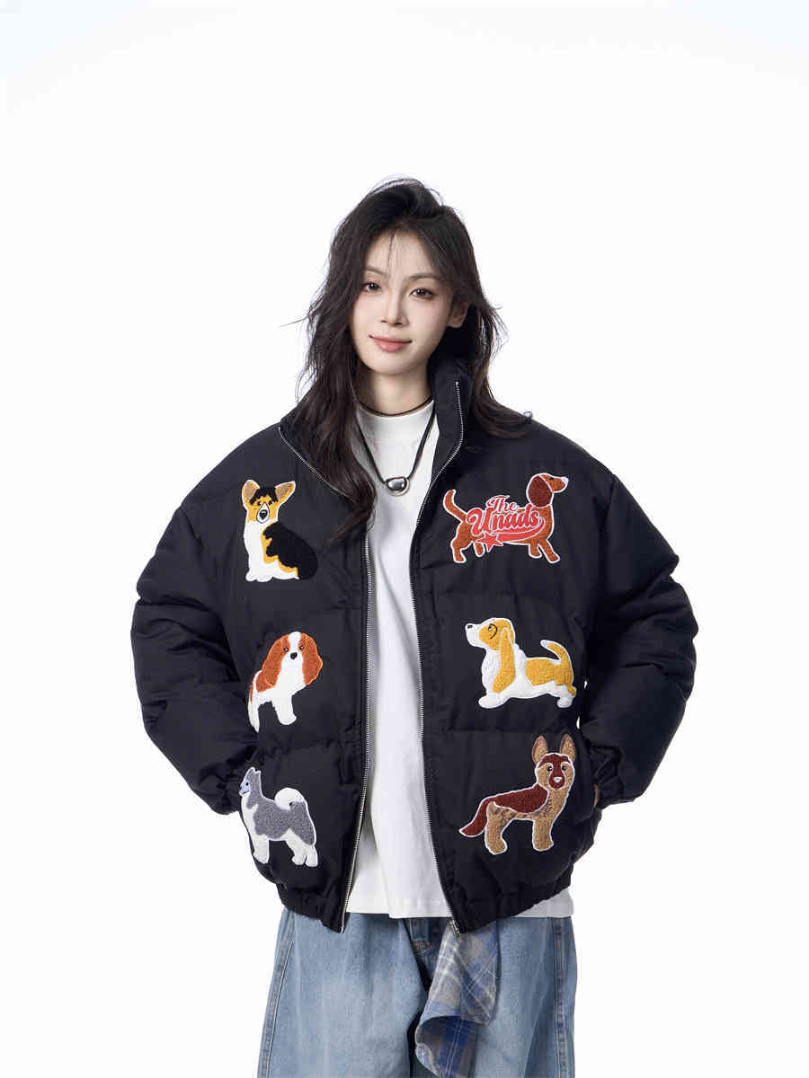 Women's Loose Retro Puppy Embroidered Cotton-padded Jacket Women's Loose Retro Puppy Embroidered Cotton-padded Jacket
