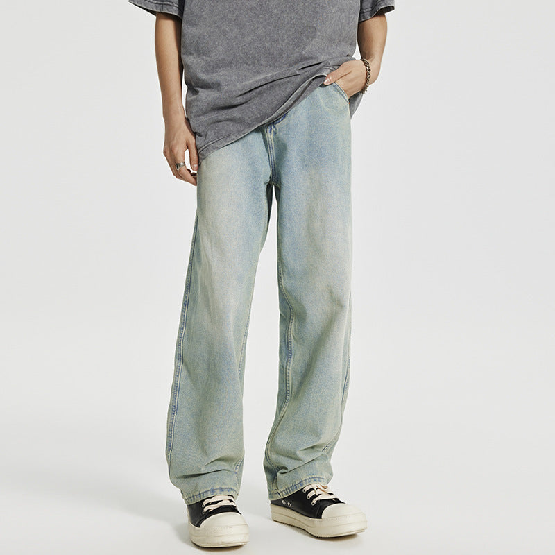 Men's Retro Washed Distressed Light-colored Jeans Men's Retro Washed Distressed Light-colored Jeans