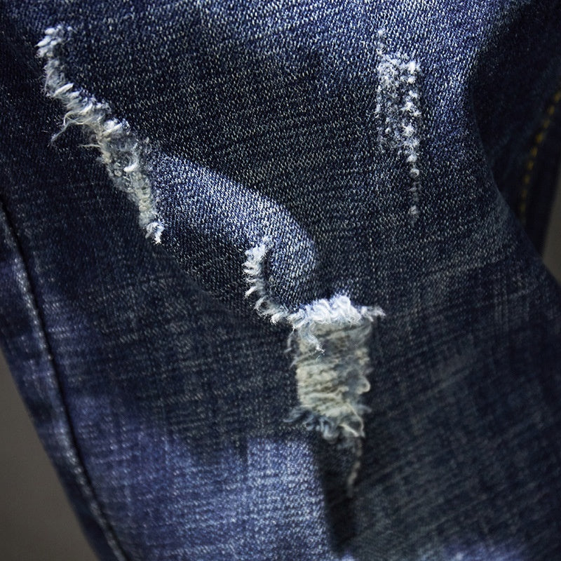Cross-border Stretch Jeans Men's Ripped Casual Slim Fit Skinny Denim Pants Cross-border Stretch Jeans Men's Ripped Casual Slim Fit Skinny Denim Pants