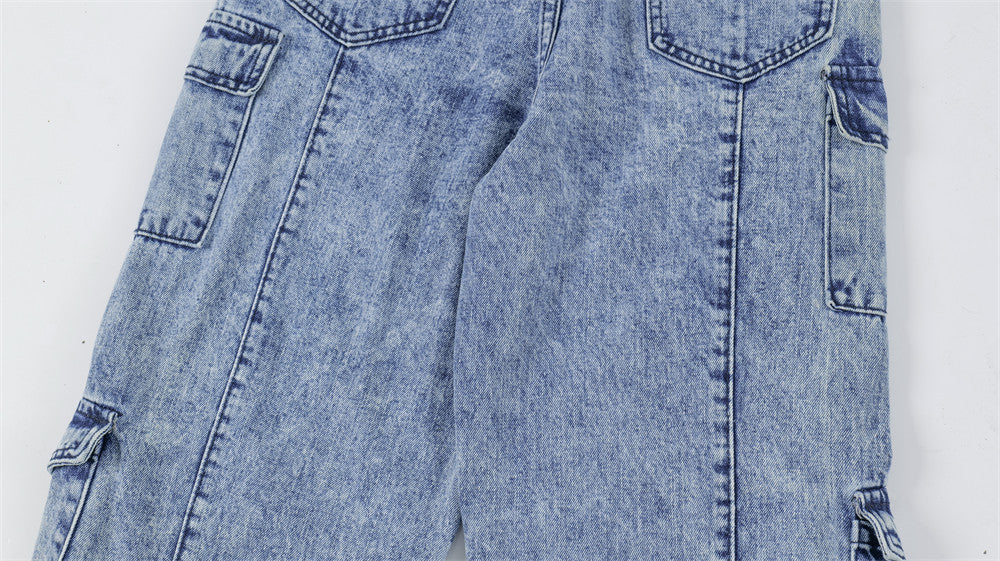 Men's Multi-pocket Functional Worn Looking Washed-out Jeans Men's Multi-pocket Functional Worn Looking Washed-out Jeans