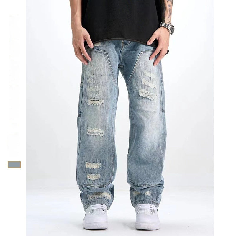 Washed And Frayed Craft Ripped Jeans For Men Washed And Frayed Craft Ripped Jeans For Men