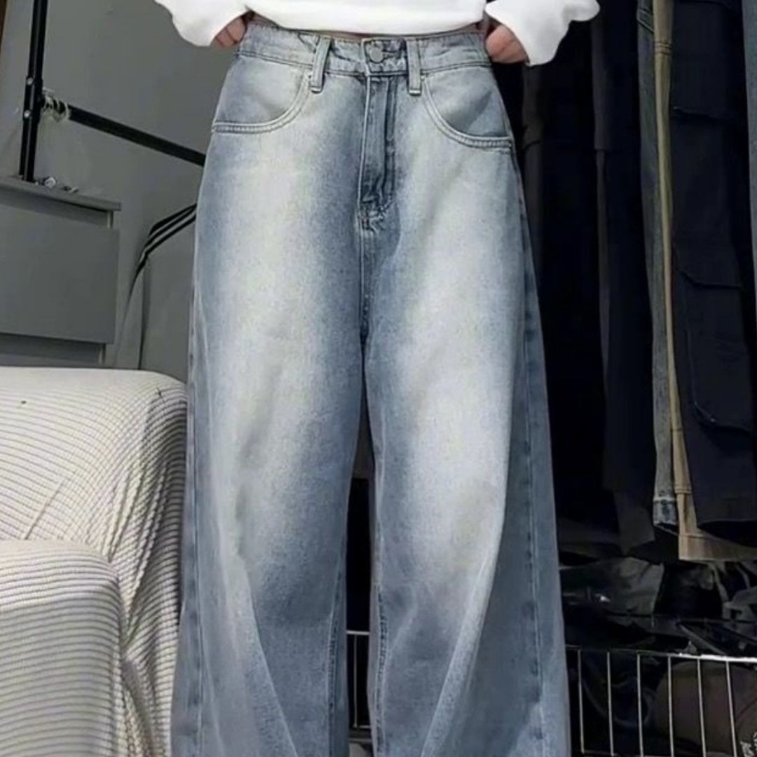 Water Washed Retro Oversize Wide Leg Jeans For Women Water Washed Retro Oversize Wide Leg Jeans For Women