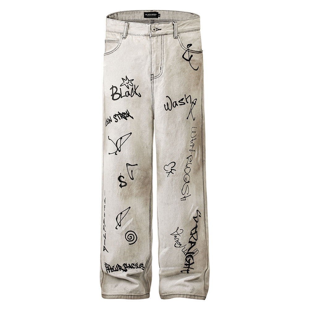 Hand-painted Graffiti Printing Jeans For Men Hand-painted Graffiti Printing Jeans For Men