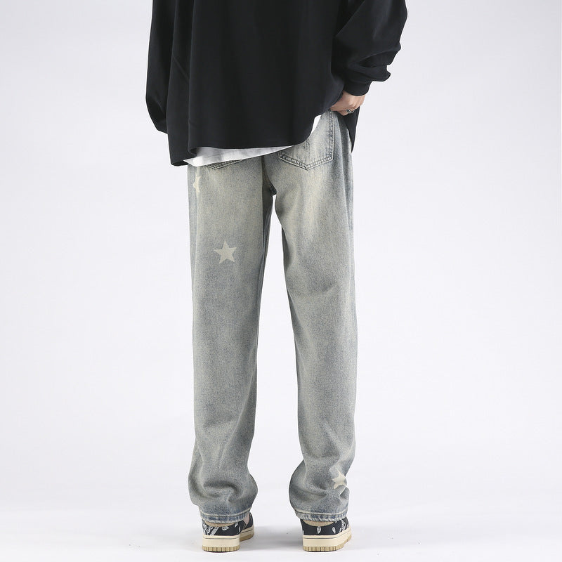 XINGX Printed Yellow Mud Dyed Ripped Jeans For Men XINGX Printed Yellow Mud Dyed Ripped Jeans For Men