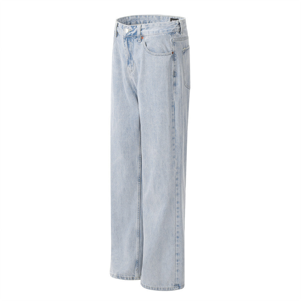Wash Light Color Denim Straight-leg Pants Casual Loose Trousers Wash Light Color Denim Straight-leg Pants Casual Loose Trousers