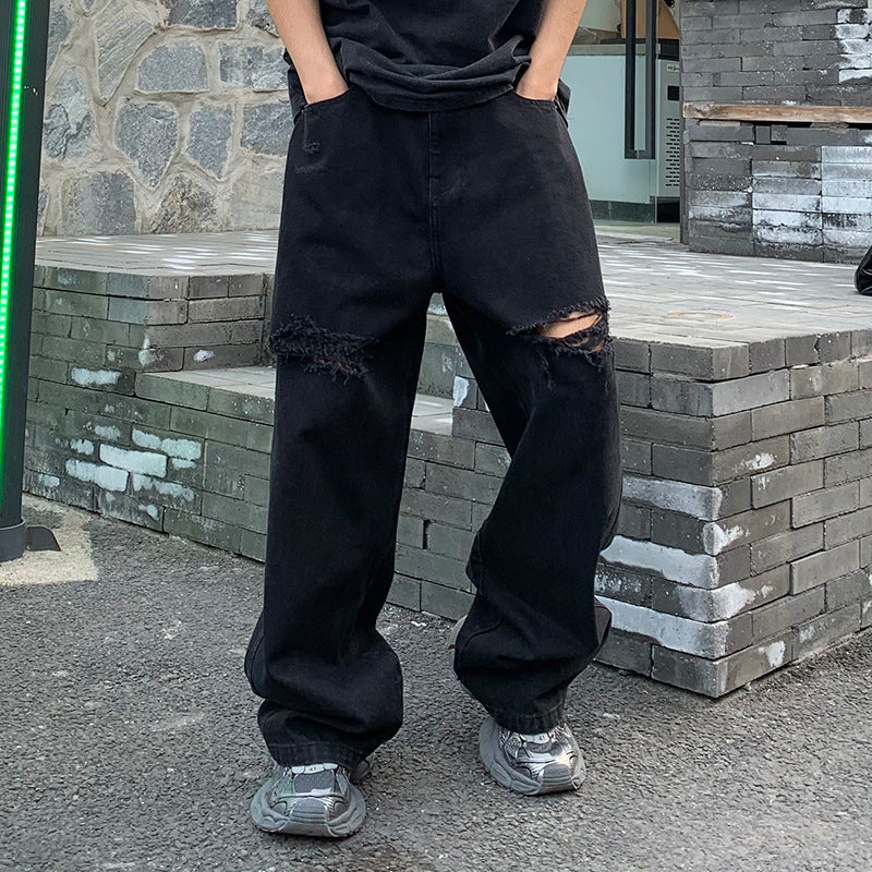 Black Loose Straight Jeans For Men Black Loose Straight Jeans For Men