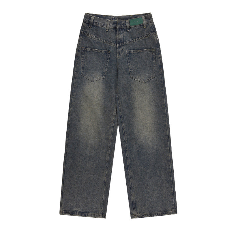 Men's Washed Distressed Drooping Straight Casual Jeans Men's Washed Distressed Drooping Straight Casual Jeans