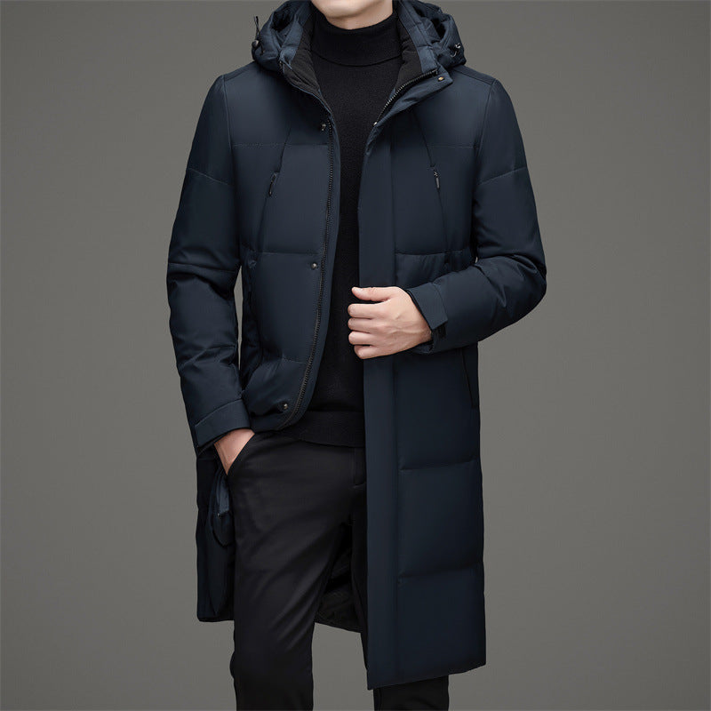 New Thick Warm White Duck Down Detachable Hat Men's Mid-length Down Jacket New Thick Warm White Duck Down Detachable Hat Men's Mid-length Down Jacket