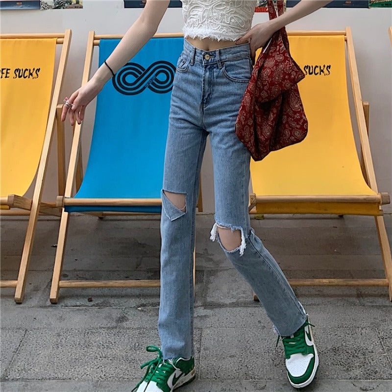 Summer Slim And Ripped Cropped Straight-leg Jeans For Women Summer Slim And Ripped Cropped Straight-leg Jeans For Women