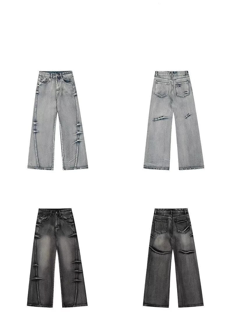Washed Worn Jeans Men's Loose Washed Worn Jeans Men's Loose