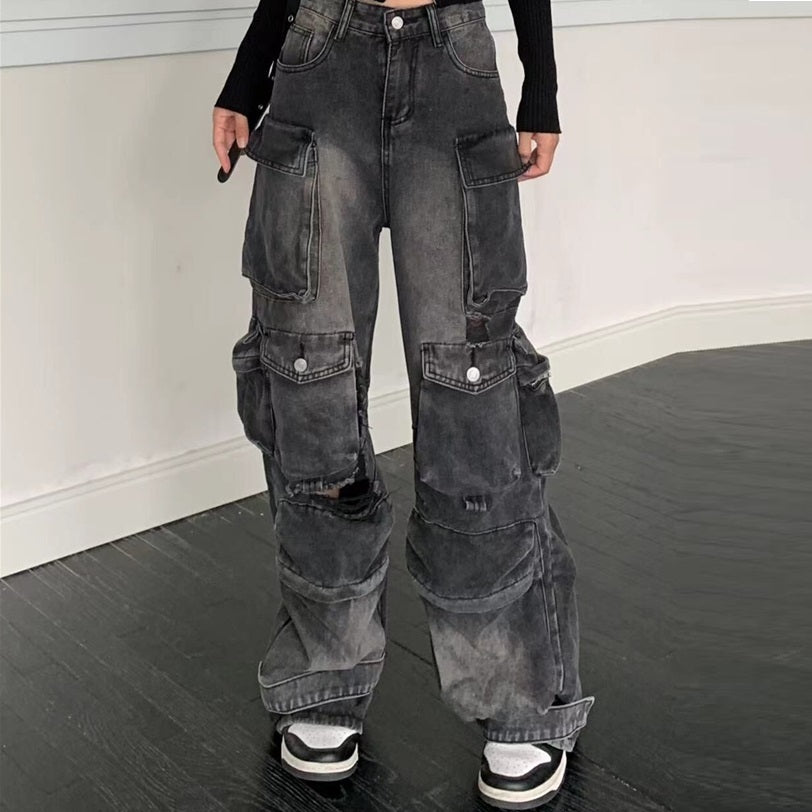 American Street Multi-pocket Workwear Jeans For Women American Street Multi-pocket Workwear Jeans For Women
