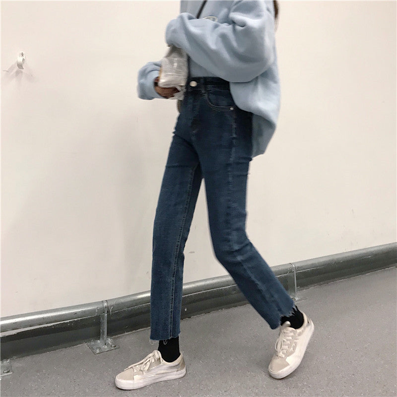 All-match Chic Net Red High Waist Calf Jeans Women All-match Chic Net Red High Waist Calf Jeans Women