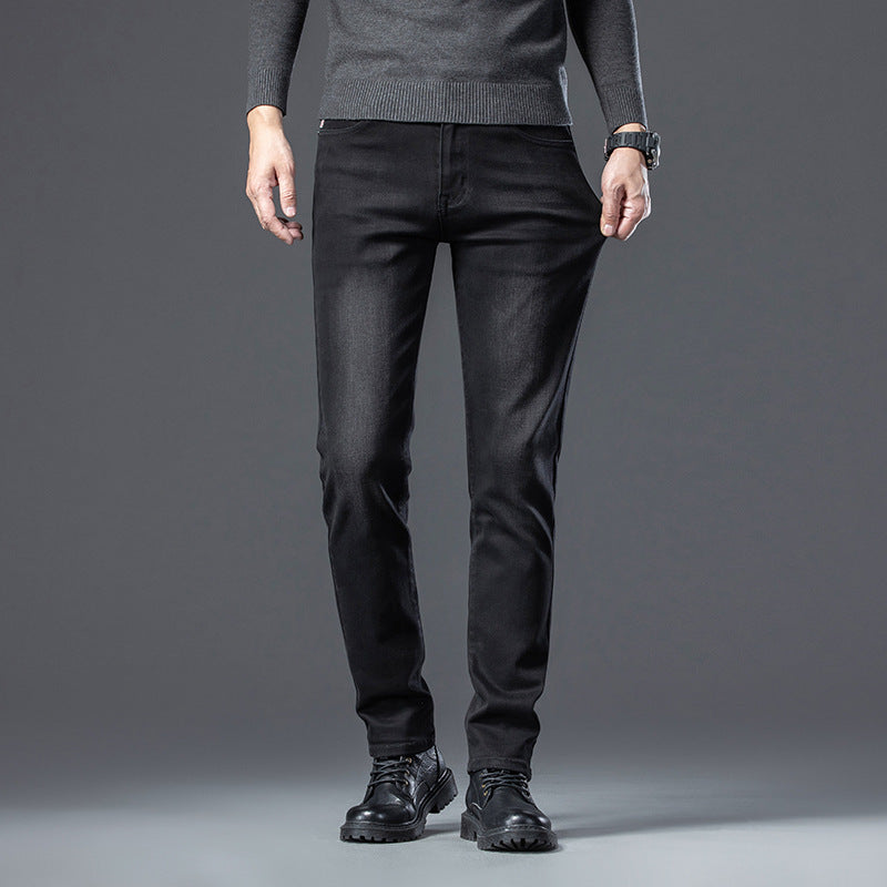 Fleece Padded Jeans Men's Straight Slim Elastic Thickening Fleece Padded Jeans Men's Straight Slim Elastic Thickening