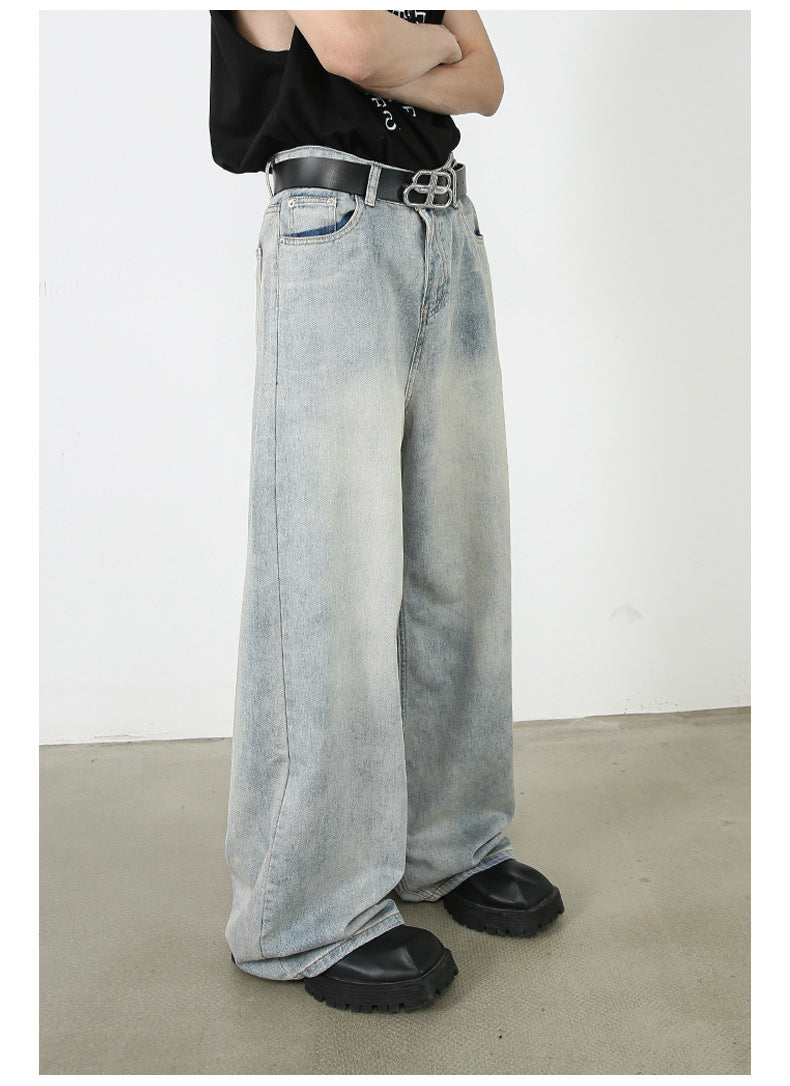 American Retro Washed Straight Jeans Men American Retro Washed Straight Jeans Men