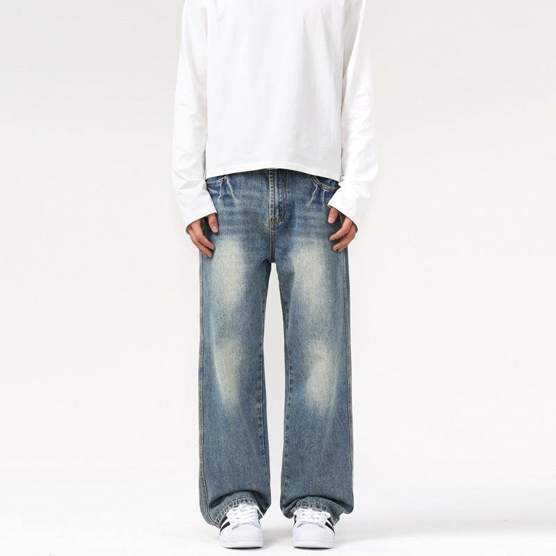 Design Texture Straight Jeans Men And Women Loose Design Texture Straight Jeans Men And Women Loose