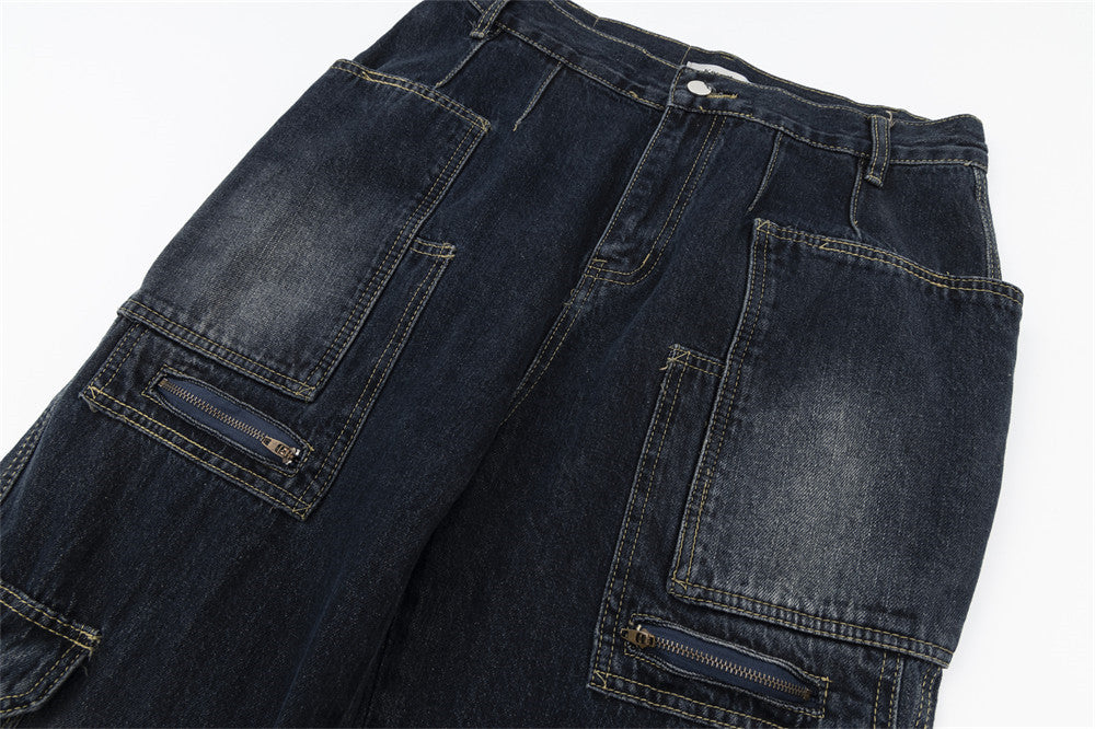 Fashion Personalized Inkjet Multi-pocket Jeans Men Fashion Personalized Inkjet Multi-pocket Jeans Men