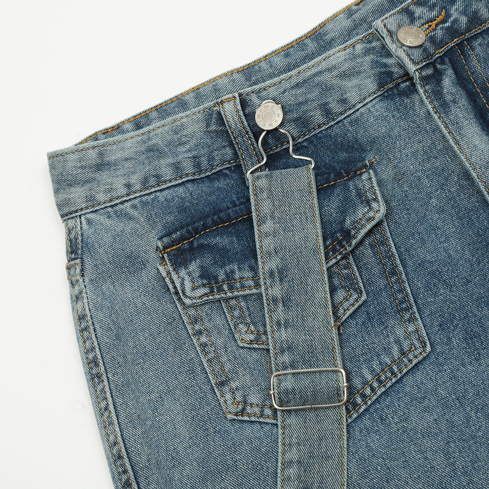 Ribbon Design Multi-pocket Workwear Denim Trousers Men Ribbon Design Multi-pocket Workwear Denim Trousers Men