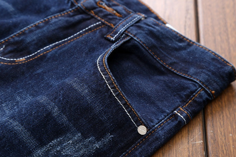 Embroidered Jeans Men's Straight Ripped Patch Men's Pants Embroidered Jeans Men's Straight Ripped Patch Men's Pants