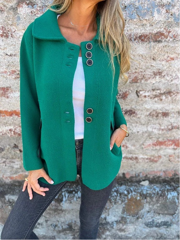 Solid Color Polo Collar Single-breasted Long Sleeve Coat Solid Color Polo Collar Single-breasted Long Sleeve Coat