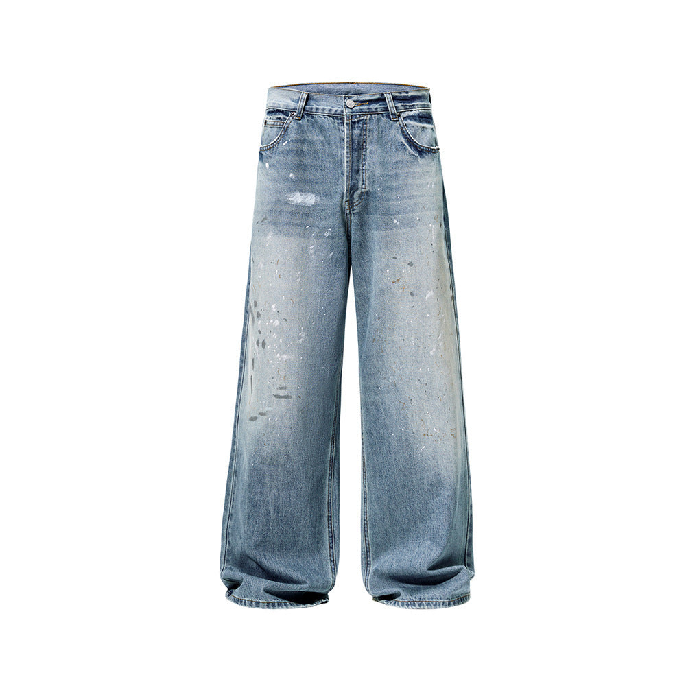 American-style Splash-ink Washed Loose Jeans American-style Splash-ink Washed Loose Jeans