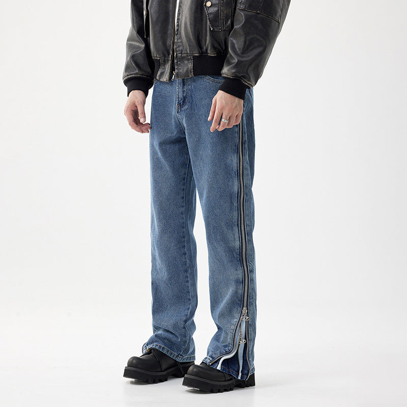 Side Zipper Split Jeans Straight Wide Leg Pants For Men Side Zipper Split Jeans Straight Wide Leg Pants For Men