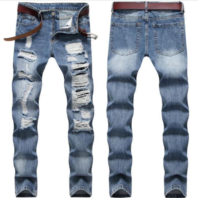 Men's Classic Blue With Holes Jeans Men's Classic Blue With Holes Jeans
