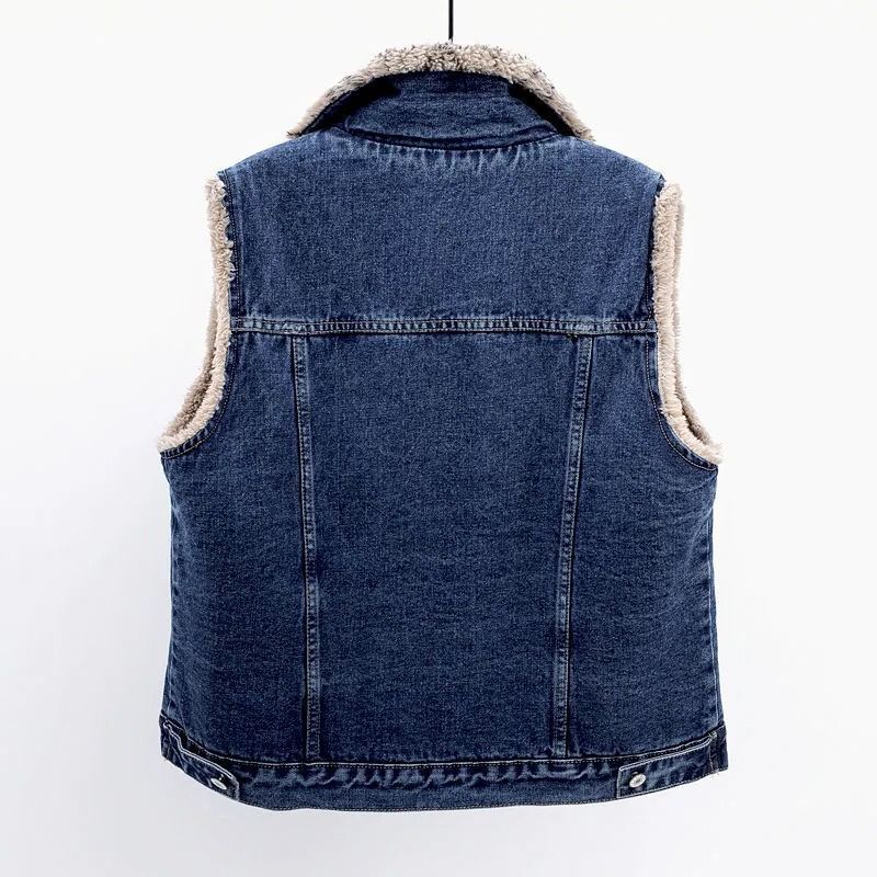 Lamb Wool Denim Cotton-padded Waistcoat Women Lamb Wool Denim Cotton-padded Waistcoat Women