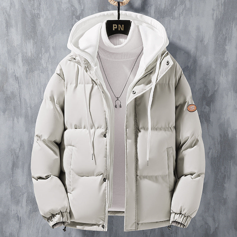 Fashion Hooded Jacket Men Winter Windproof Thickened Fake Two-piece Coat Solid Leisure Sports Cotton Jacket Fashion Hooded Jacket Men Winter Windproof Thickened Fake Two-piece Coat Solid Leisure Sports Cotton Jacket