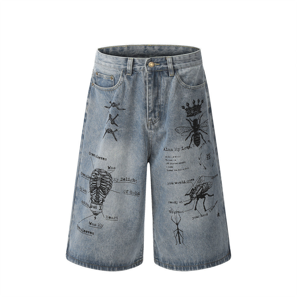 Graffiti Printing Jeans Middle Pants Men Graffiti Printing Jeans Middle Pants Men