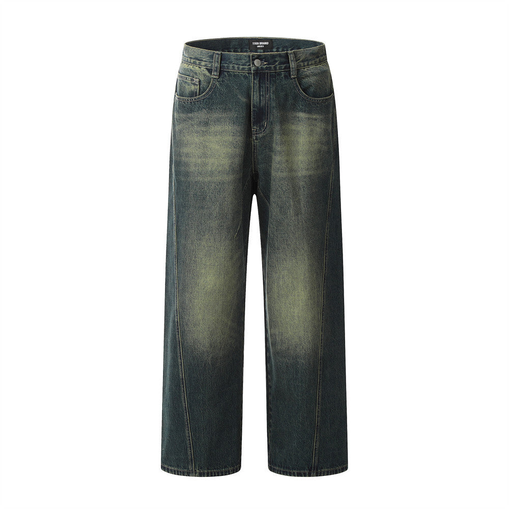 Loose Washed-out Straight Jeans For Men Loose Washed-out Straight Jeans For Men