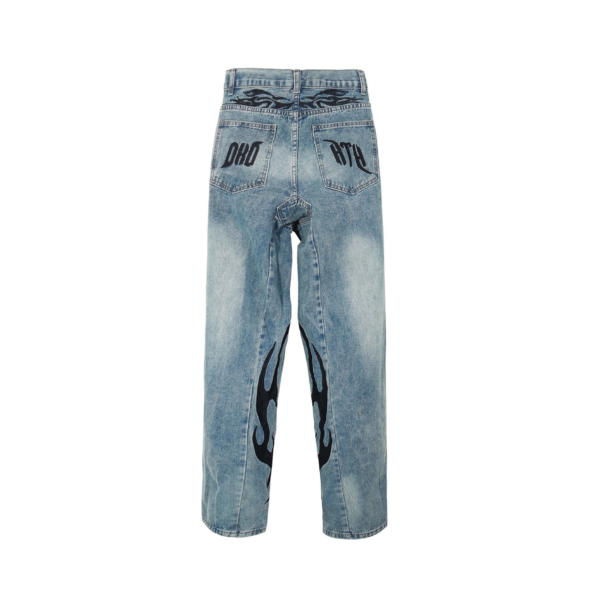High Street American Patch Flame Letter Embroidered Jeans Men High Street American Patch Flame Letter Embroidered Jeans Men