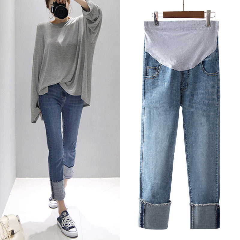 Straight Cropped Jeans Cuffed Jeans For Pregnant Women Straight Cropped Jeans Cuffed Jeans For Pregnant Women