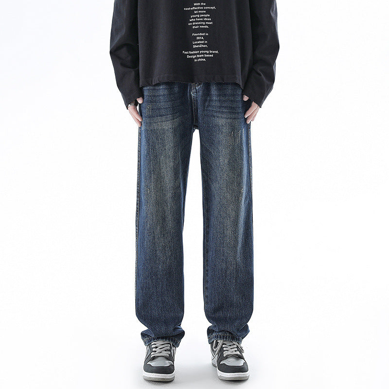 Retro Washed Distressed Blue Jeans For Men Retro Washed Distressed Blue Jeans For Men